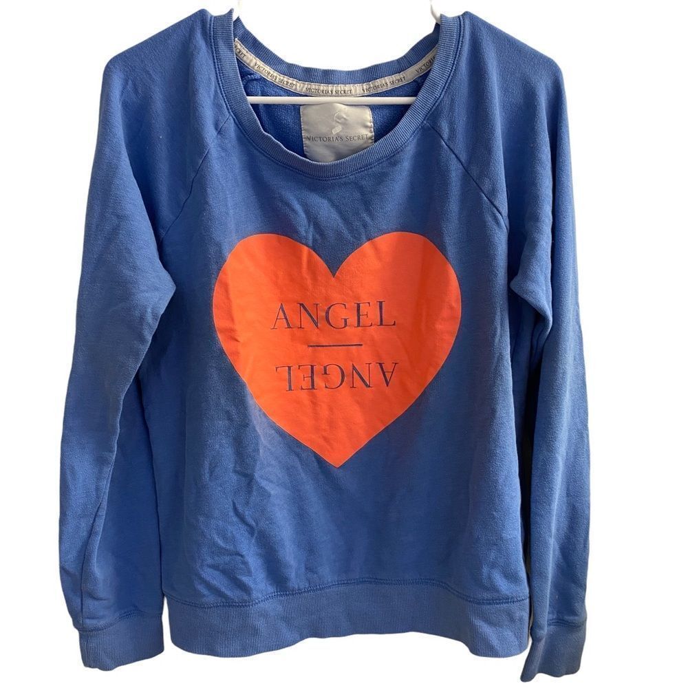 Victoria Secret Blue Angel‎ Heart Logo Sweatshirt Sz M